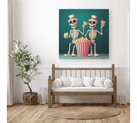 Warren Reed - Designer Skeletons With Popcorn Canvas | Size: W30" x H30" Warren Reed - Designer Multicolor W30" x H30"