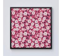 Warren Reed - Designer Small Cute White Flower Pattern Framed Canvas in Black | Size: w40 inch x h40 inch Warren Reed - Designer Black w40 inch x h40 inch
