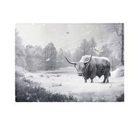 Snow Storm Highland Cow Glass Chopping Board Warren Reed - Designer White One Size