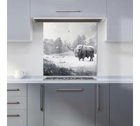 Warren Reed - Designer Snow Storm Highland Cow Kitchen Splashback W600Mm X H600Mm, Multi