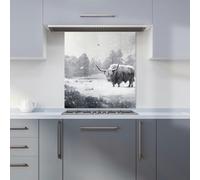 Warren Reed - Designer Snow Storm Highland Cow Kitchen Splashback W700Mm X H750Mm, Multi