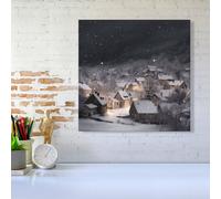 Warren Reed - Designer Snowfall Over A Quiet Village Canvas | Size: W16" x H16" Warren Reed - Designer Multicolor W16" x H16"