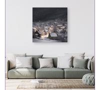 Warren Reed - Designer Snowfall Over A Quiet Village Canvas | Size: w40 inch x h40 inch Warren Reed - Designer Multicolor w40 inch x h40 inch