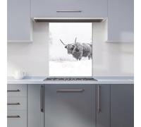 Warren Reed Designer Snowy Black And White Highland Cow Kitchen Splashback