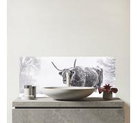 Snowy Black And White Highland Cow Glass Bathroom Splashback Warren Reed - Designer White One Size