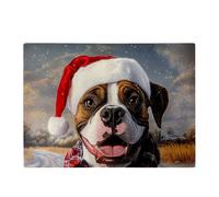 Warren Reed - Designer Snowy Christmas Boxer Dog Glass Chopping Board Warren Reed - Designer Multicolor