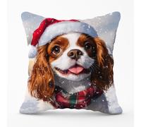 Warren Reed - Designer Snowy Christmas Cavalier King Charles Spaniel Cushion in Brown | Size: 45 cm x 45 cm Warren Reed - Designer Brown 45 cm x 45 cm