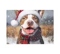 Warren Reed Designer Snowy Christmas English Bull Terrier Glass Chopping Board