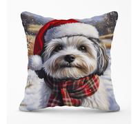 Warren Reed - Designer Snowy Christmas Havanese Cushion in Grey | Size: 60 cm x 60 cm Warren Reed - Designer Grey 60 cm x 60 cm