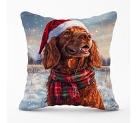 Warren Reed - Designer Snowy Christmas Irish Setter Cushion in Brown | Size: 45 cm x 45 cm Warren Reed - Designer Brown 45 cm x 45 cm