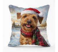 Warren Reed - Designer Snowy Christmas Irish Terrier Cushion in Brown | Size: 45 cm x 45 cm Warren Reed - Designer Brown 45 cm x 45 cm
