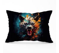 Warren Reed - Designer Splashart Angry Hyena Face Cushions in Blue | Size: 33 cm x 48 cm Warren Reed - Designer Blue 33 cm x 48 cm