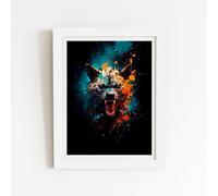 Warren Reed - Designer Splashart Angry Hyena Face Framed Art Print in White | Size: W12" x H16" Warren Reed - Designer White W12" x H16"