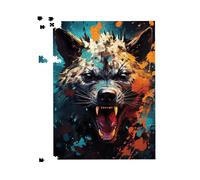 Warren Reed - Designer Splashart Angry Hyena Face Jigsaw Puzzle in Blue | Size: 1000 Pieces Warren Reed - Designer Blue 1000 Pieces