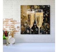 Warren Reed - Designer Splashart Bubbly Champagne Flues Canvas in Yellow | Size: W16" x H16" Warren Reed - Designer Yellow W16" x H16"
