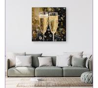 Warren Reed - Designer Splashart Bubbly Champagne Flues Canvas in Yellow | Size: w40 inch x h40 inch Warren Reed - Designer Yellow w40 inch x h40 inch