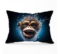Warren Reed - Designer Splashart Cheeky Chimp Face Cushions in Blue | Size: 33 cm x 48 cm Warren Reed - Designer Blue 33 cm x 48 cm