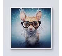 Warren Reed - Designer Splashart Doormouse With Glasses Framed Canvas in Off-White | Size: w40 inch x h40 inch Warren Reed - Designer Off-White w40 inch x h40 inch
