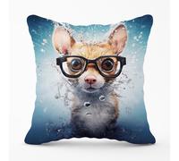 Warren Reed - Designer Splashart Doormouse With Glasses Outdoor Cushion in Blue | Size: 45 cm x 45 cm Warren Reed - Designer Blue 45 cm x 45 cm