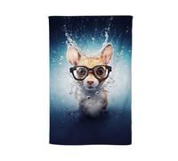 Warren Reed - Designer Splashart Doormouse With Glasses Tea Towel in Blue Warren Reed - Designer Blue
