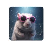Warren Reed - Designer Splashart DoorMouse with Pink Glasses Coasters - Set of 4 Warren Reed - Designer Pink