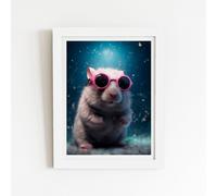 Warren Reed - Designer Splashart DoorMouse with Pink Glasses Framed Art Print in White | Size: W12" x H16" Warren Reed - Designer White W12" x H16"