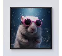Warren Reed - Designer Splashart DoorMouse with Pink Glasses Framed Canvas in Black | Size: W16" x H16" Warren Reed - Designer Black W16" x H16"