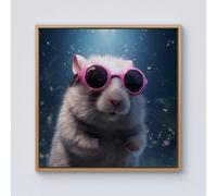 Warren Reed - Designer Splashart DoorMouse with Pink Glasses Framed Canvas in Light Brown | Size: w40 inch x h40 inch Warren Reed - Designer Light Brown w40 inch x h40 inch