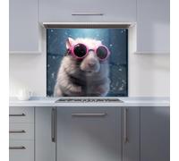 Warren Reed - Designer Splashart DoorMouse with Pink Glasses Kitchen Splashback | Size: 600mm x 650mm Warren Reed - Designer Pink 600mm x 650mm