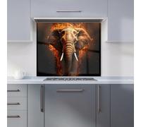 Premium Splashart Elephant and fire Kitchen Splashback 6mm Toughened Glass Kitchen Splashback - Heat Resistant Splashback for Kitchens, Perfect for Cookers and Hobs, Polished Edges
