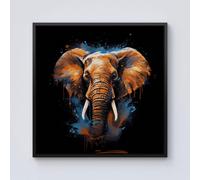Warren Reed - Designer Splashart Elephant Blue Framed Canvas in Black | Size: W16" x H16" Warren Reed - Designer Black W16" x H16"
