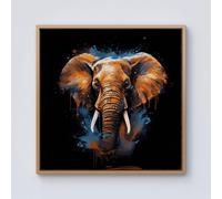 Warren Reed - Designer Splashart Elephant Blue Framed Canvas in Light Brown | Size: W16" x H16" Warren Reed - Designer Light Brown W16" x H16"