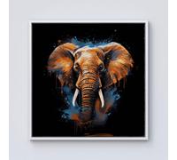 Warren Reed - Designer Splashart Elephant Blue Framed Canvas in Off-White | Size: w40 inch x h40 inch Warren Reed - Designer Off-White w40 inch x h40 inch