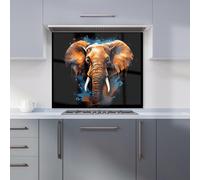 Warren Reed - Designer Splashart Elephant Blue Kitchen Splashback | Size: 900mm x 750mm Warren Reed - Designer Blue 900mm x 750mm