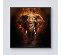 Warren Reed - Designer Splashart Elephant & fire Framed Canvas in Black | Size: w10 inch x h10 inch Warren Reed - Designer Black w10 inch x h10 inch