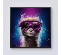 Warren Reed - Designer Splashart Ferret With Glasses Purple Framed Canvas in Black | Size: w10 inch x h10 inch Warren Reed - Designer Black w10 inch x h10 inch