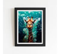 Warren Reed - Designer Splashart Giraffe Face Framed Art Print in Black | Size: W20" x H30" Warren Reed - Designer Black W20" x H30"