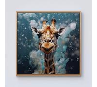 Warren Reed - Designer Splashart Giraffe Face Framed Canvas in Light Brown | Size: W16" x H16" Warren Reed - Designer Light Brown W16" x H16"