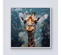 Warren Reed - Designer Splashart Giraffe Face Framed Canvas in Off-White | Size: w40 inch x h40 inch Warren Reed - Designer Off-White w40 inch x h40 inch