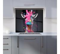 Warren Reed - Designer Splashart Giraffe Face Pink Kitchen Splashback | Size: 600mm x 650mm Warren Reed - Designer Pink 600mm x 650mm