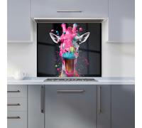 Warren Reed - Designer Splashart Giraffe Face Pink Kitchen Splashback - W600mm x H650mm