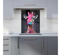 Warren Reed - Designer Splashart Giraffe Face Pink Kitchen Splashback - W600mm x H750mm