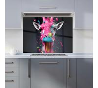 Warren Reed - Designer Splashart Giraffe Face Pink Kitchen Splashback - W900mm x H650mm