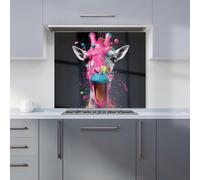 Warren Reed - Designer Splashart Giraffe Face Pink Kitchen Splashback - W900mm x H750mm