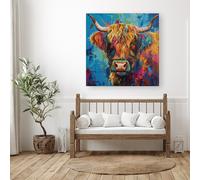 Warren Reed - Designer Splashart Highland Cow Canvas | Size: W30" x H30" Warren Reed - Designer Multicolor W30" x H30"