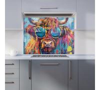 Warren Reed Designer Splashart Highland Cow With Glasses Kitchen Splashback