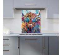 Warren Reed - Designer Splashart Highland Cow With Glasses Kitchen Splashback - W595mm x H745mm
