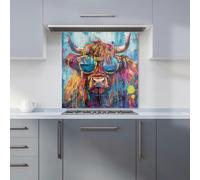 Warren Reed - Designer Splashart Highland Cow With Glasses Kitchen Splashback - W600mm x H600mm