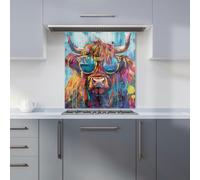 Warren Reed - Designer Splashart Highland Cow With Glasses Kitchen Splashback - W600mm x H650mm
