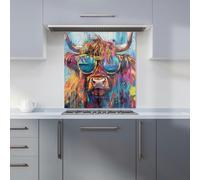 Warren Reed - Designer Splashart Highland Cow With Glasses Kitchen Splashback - W700mm x H650mm
